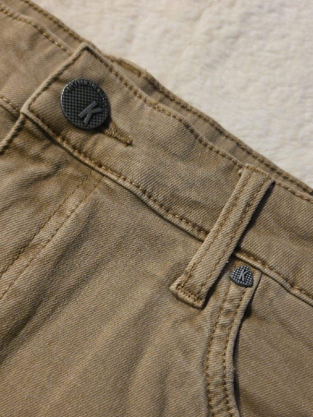 Kut from the Kloth Olive-Tan Frayed Hem Denim Shorts - Picture 3 of 14